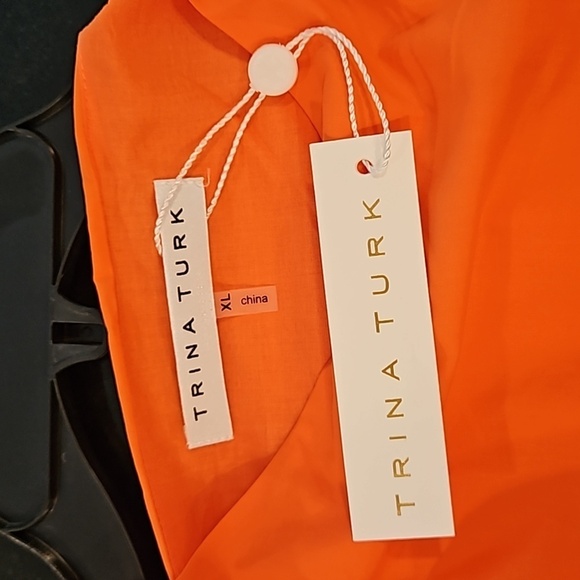 💕TRINA TURK💕 Sought After Dress High Low Bubble Hem Fire Island Orange XL NWT - Picture 9 of 13